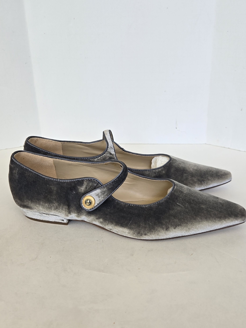 Sam Edelman Pointed Velvet Mary Jane Flats in Gray